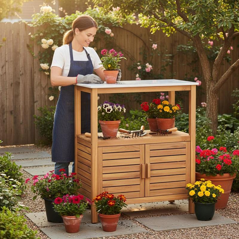 Woodworking Bench - Outdoor Potting Bench Acacia Wood Garden