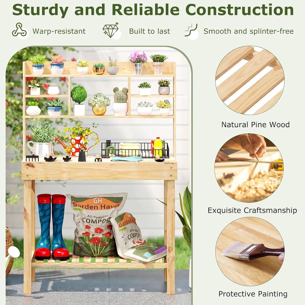 Potting Bench Table, 60” Wood  - Woodworking Bench ulasan dan harga